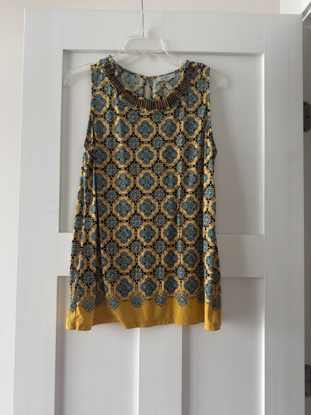 Roz & Ali Yellow and Blue Beaded Sleeveless Top